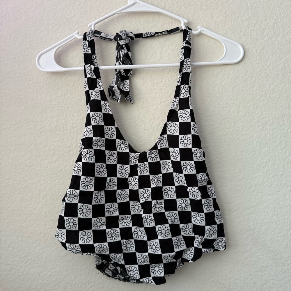 Tilly's Black and White Checkered Halter Top Small